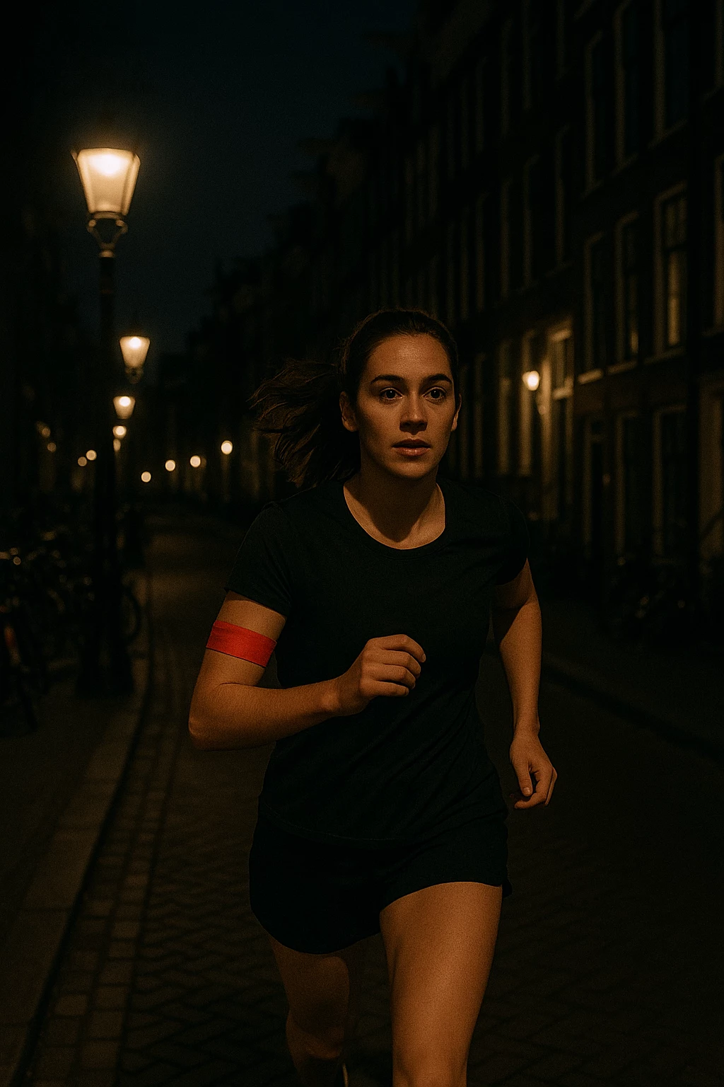 Chaser running through the streets of Amsterdam